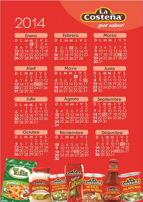 Calendario de Pared La Costeña