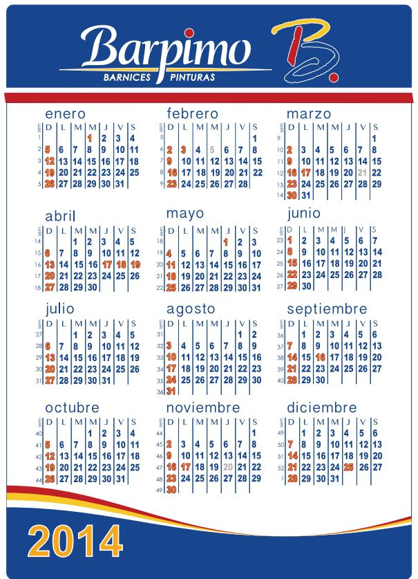 Calendario de pared Barpimo